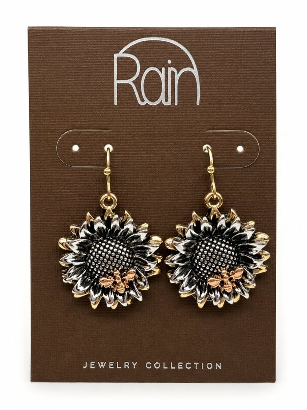 NWT Rain Sunflower & Bee Dangle Earrings Mixed Metal